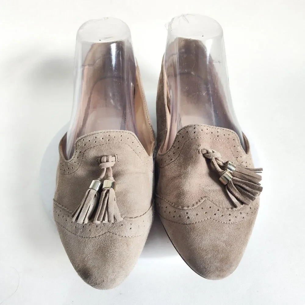 Vince Camuto Rizell Beige Suede Leather Pointed Toe Slip On Loafers Flats Size 8